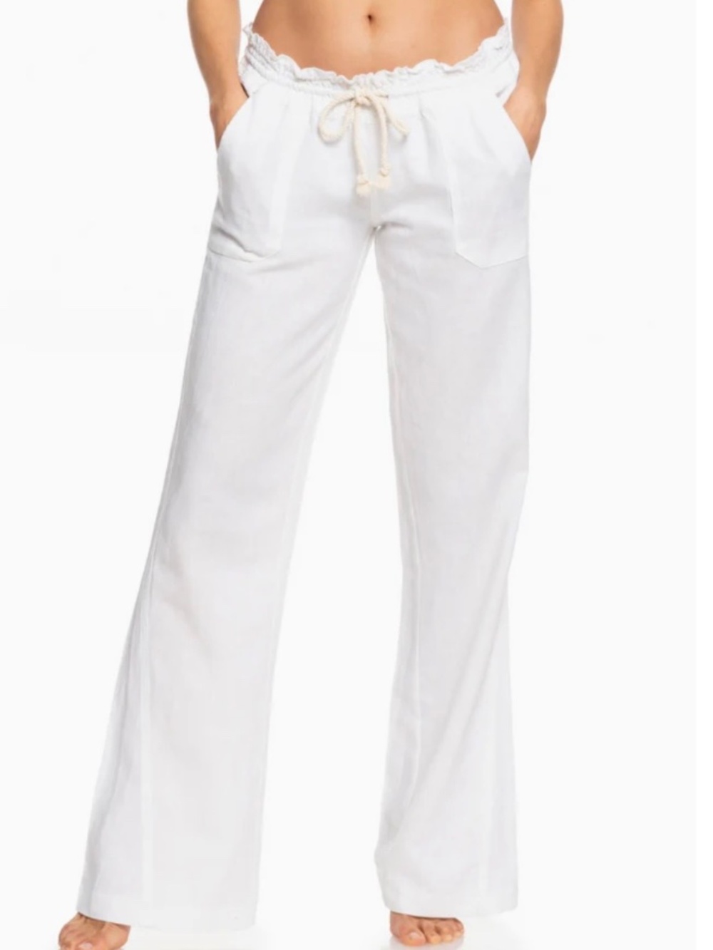 Roxy Oceanside Beach Pants XL Sea Salt Linen Blend Drawstring Relaxed Fit